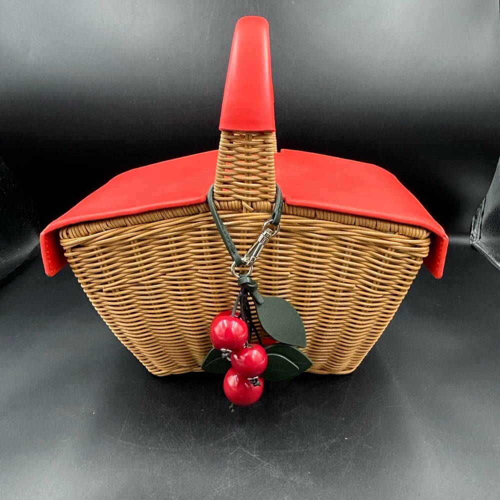 NWT-Kate Spade Red and Tan Wicker Tote